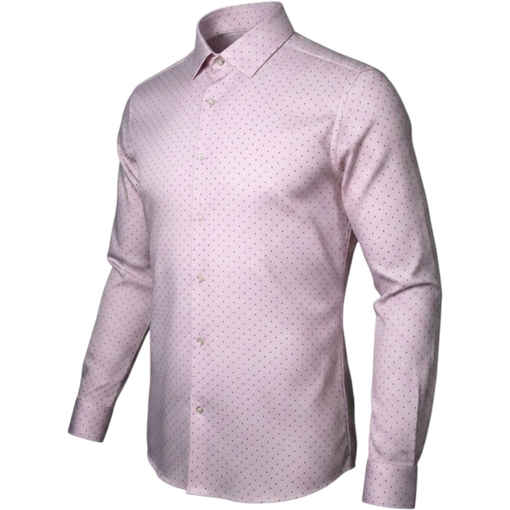 J. Ferrar Mens Slim Fit Stretch Dress Shirt Pink Micro Stripe Polka Dot 16-16.5